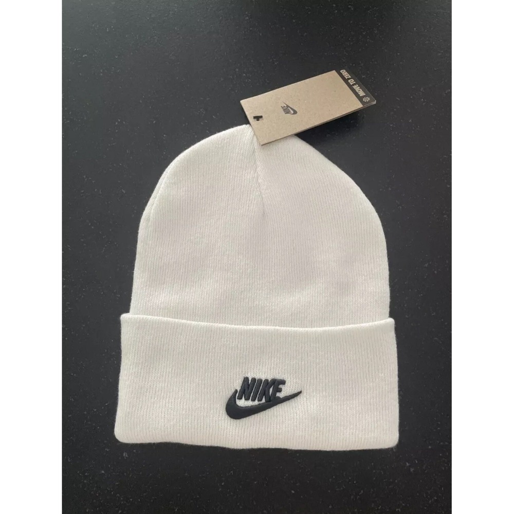 Nike Peak Tall Cuff Futura Beanie Knit Hat Summit White Unisex One Size NWT